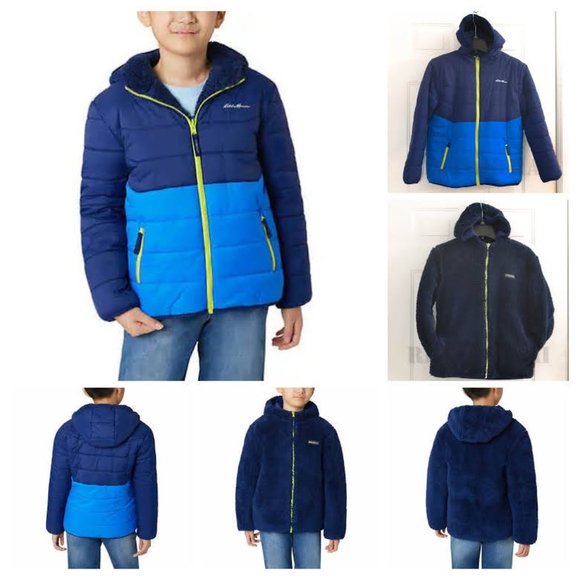 Boys Youth Reversible Plush Jacket, Dark‎ Blue , Eddie Bauer